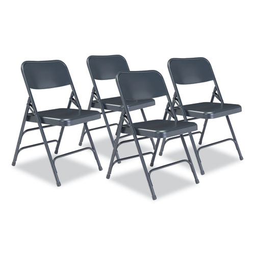 300 Series Deluxe All-Steel Triple Brace Folding Chair, Supports 480 lb, 17.25" Seat Height, Blue, 4/CT,Ships in 1-3 Bus Days