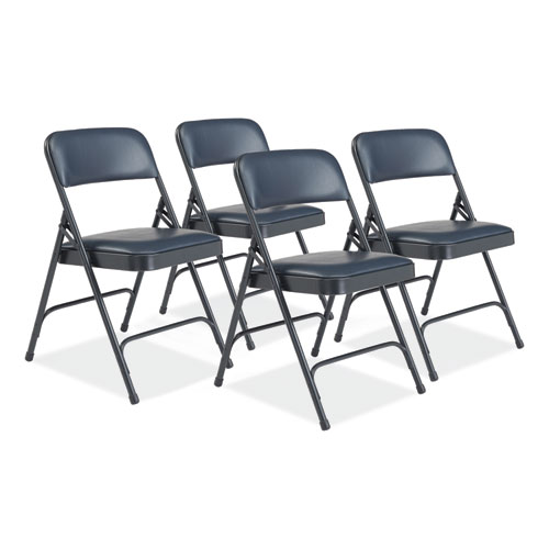 1200 Series Vinyl Dual-Hinge Folding Chair, Supports 500 lb, 17.75" Seat Ht, Dark Midnight Blue, 4/CT, Ships in 1-3 Bus Days