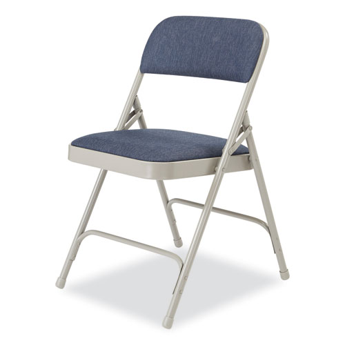 2200 Series Fabric Dual-Hinge Premium Folding Chair, Supports Up to 500 lb, Blue Seat, Blue Back, Gray Base, 4/Carton