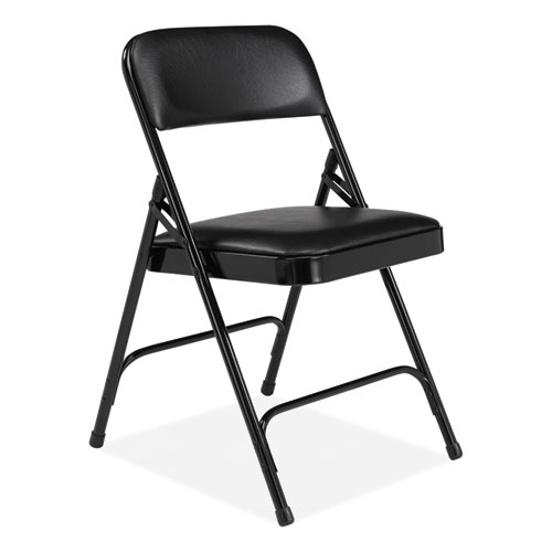 1200 Series Premium Vinyl Dual-Hinge Folding Chair, Supports Up to 500 lb, 17.75" Seat Height, Caviar Black, 4/Carton