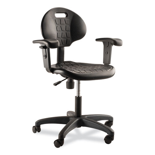 6700 Series Polyurethane Adj Height Task Chair w/Arms, Supports 300lb, 16"-21" Seat Ht, Black Seat/Base,Ships in 1-3 Bus Days