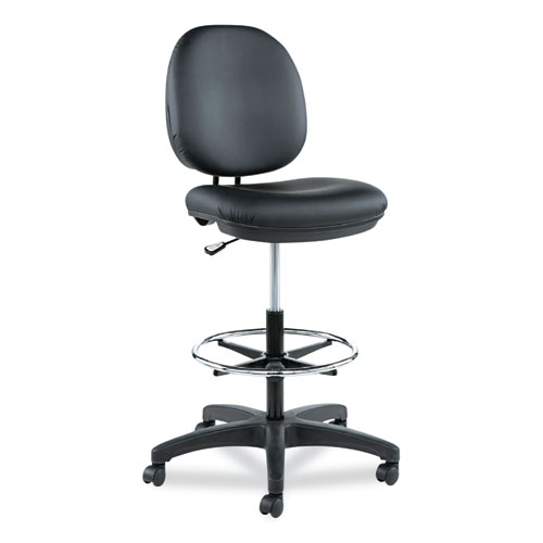 Alera® Interval Series Swivel Task Stool, Supports Up To 275 Lb, 23.93" To 34.53" Seat Height, Black Faux Leather