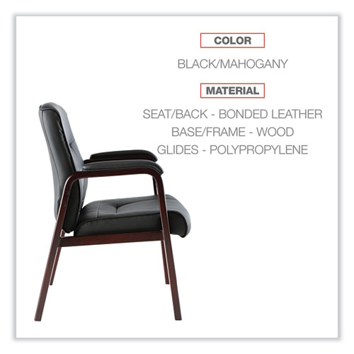 Alera Madaris Series Bonded Leather Guest Chair with Wood Trim Legs, 25.39" x 25.98" x 35.62", Black Seat/Back, Mahogany Base