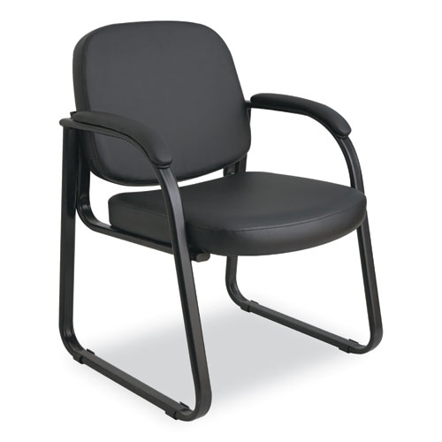 Alera® Genaro Series Faux Leather Half-Back Sled Base Guest Chair, 25" X 24.80" X 33.66", Black Seat, Black Back, Black Base
