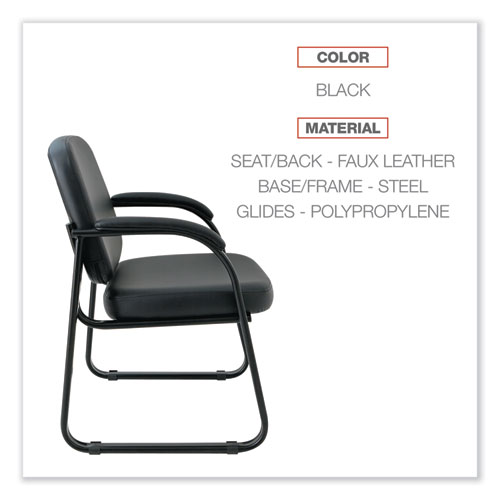 Alera Genaro Series Faux Leather Half-Back Sled Base Guest Chair, 25" x 24.80" x 33.66", Black Seat, Black Back, Black Base