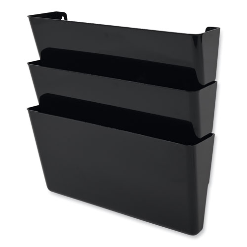 Image of Deflecto® Docupocket Stackable Three-Pocket Partition Wall File, 3 Sections, Letter Size, 13" X 4", Black
