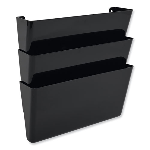 Image of Deflecto® Docupocket Stackable Three-Pocket Partition Wall File, 3 Sections, Letter Size, 13" X 4", Black