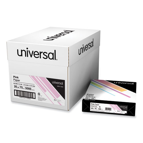 Image of Universal® Deluxe Colored Paper, 20 Lb Bond Weight, 8.5 X 11, Pink, 500/Ream