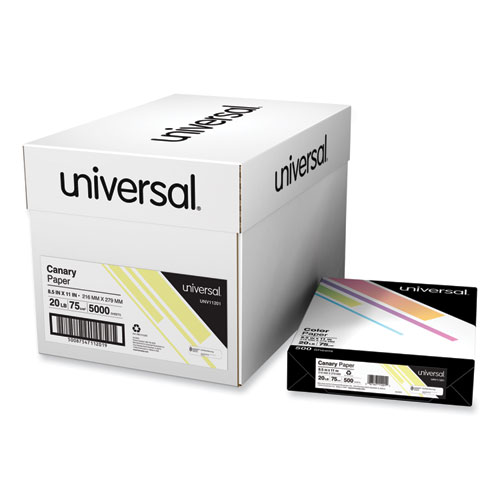 Image of Universal® Deluxe Colored Paper, 20 Lb Bond Weight, 8.5 X 11, Canary, 500/Ream