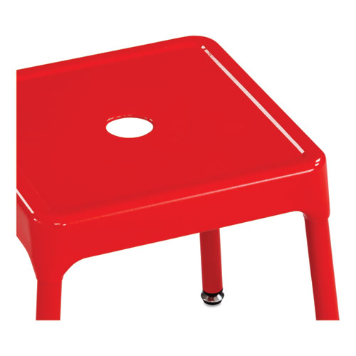 Steel Guest Stool, Backless, Supports Up to 275 lb, 15" to 15.5" Seat Height, Red Seat/Base, Ships in 1-3 Business Days