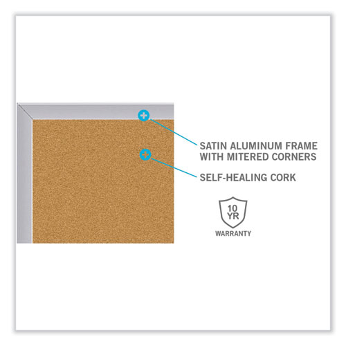 Aluminum-Frame Natural Corkboard, 46.5" x 36", Tan Surface, Satin Aluminum Frame