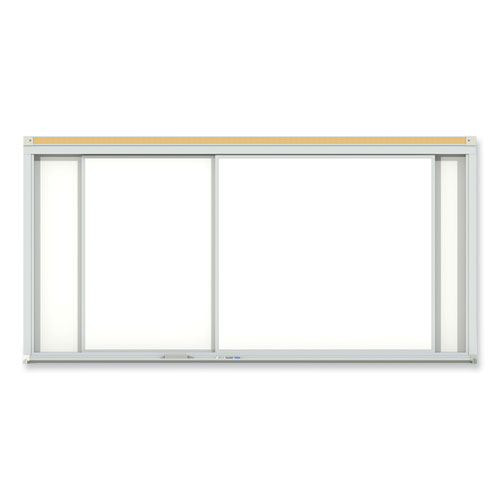 Horizontal Sliding Porcelain Magnetic Whiteboard, 72 x 48, White Surface, Satin Aluminum Frame, Ships in 7-10 Business Days