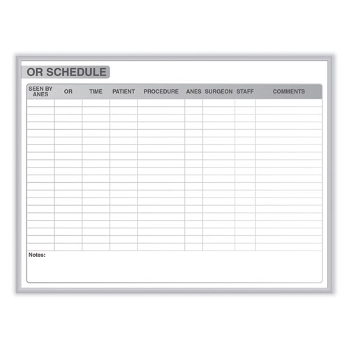 Ghent OR Schedule Magnetic Whiteboard, 48.5 x 36.5, White/Gray Surface, Satin Aluminum Frame, Ships in 7-10 Business Days