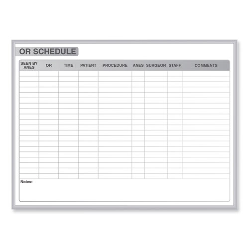 OR Schedule Magnetic Whiteboard, Operating Room Scheduling Chart, 96.5" x 48.5", White/Gray Surface, Satin Aluminum Frame