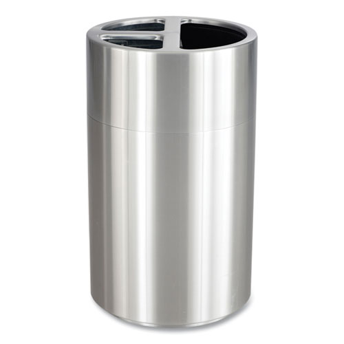 Triple Recycling Receptacle, 40 gal, Steel, Brushed Aluminum, Ships in 1-3 Business Days