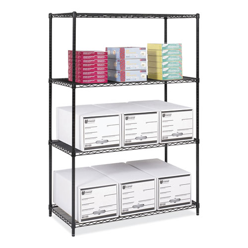 Image of Safco® Industrial Wire Shelving, Four-Shelf, 48W X 24D X 72H, Black, Ships In 1-3 Business Days