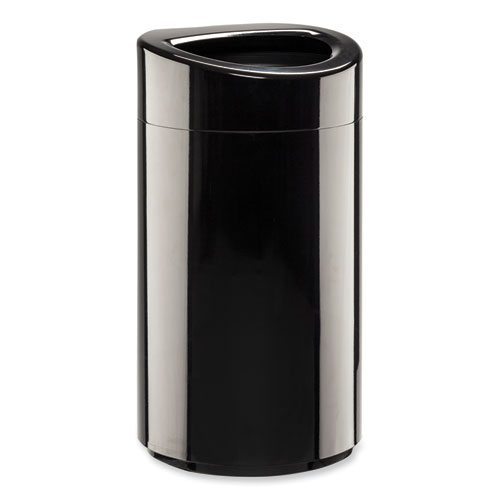 Open Top Oval Waste Receptacle, 14 gal, Steel, Black, Ships in 1-3 Business Days