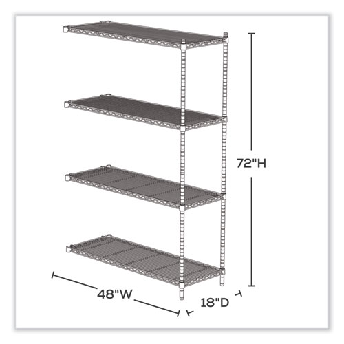 Image of Safco® Industrial Add-On Unit, Four-Shelf, 48W X 18D X 72H, Steel, Metallic Gray, Ships In 1-3 Business Days