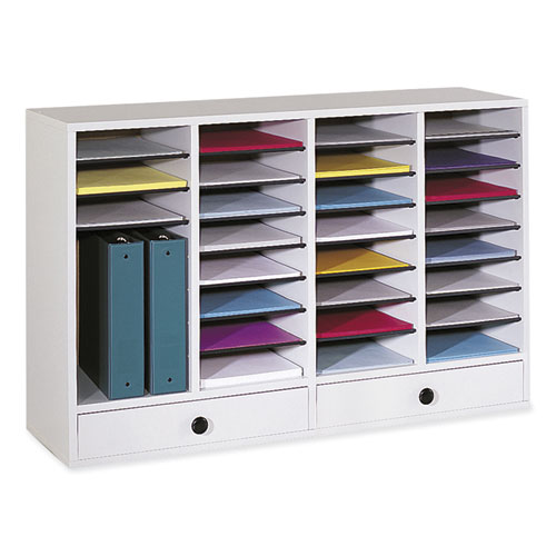 Wood Adjustable Literature Organizer, 32 Compartments, 39.25 x 11.75 x 25.25, Gray