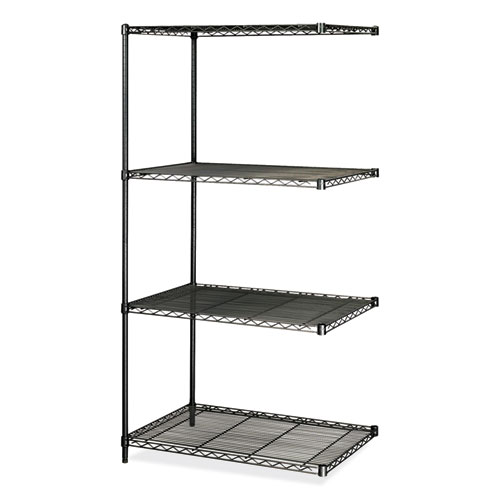 Safco® Industrial Add-On Unit, Four-Shelf, 36W X 24D X 72H, Steel, Black, Ships In 1-3 Business Days