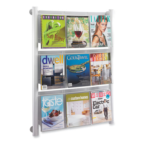Luxe Magazine Rack, 9 Compartments, 31.75w x 5d x 41h, Clear/Silver, Ships in 1-3 Business Days