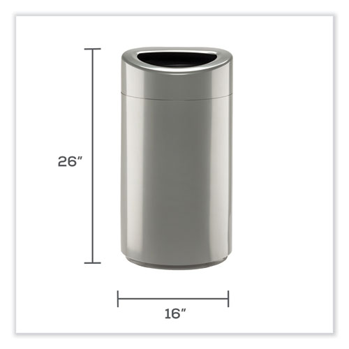 Open Top Oval Waste Receptacle, 14 gal, Steel, Silver, Ships in 1-3 Business Days