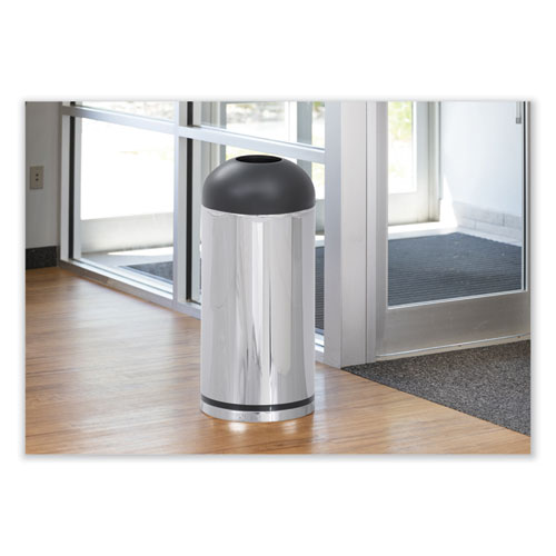 Image of Safco® Waste Receptacle, 15 Gal, Steel, Stainless Steel/Black, Ships In 1-3 Business Days