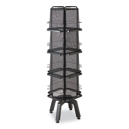 Onyx Mesh Rotating Magazine Display, 16 Compartments, 18.27w x 18.27d x 58.55h, Black, Ships in 1-3 Business Days