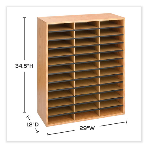 Image of Safco® Wood/Corrugated Literature Organizer, 36 Compartments, 29 X 12 X 34.5, Medium Oak, Ships In 1-3 Business Days