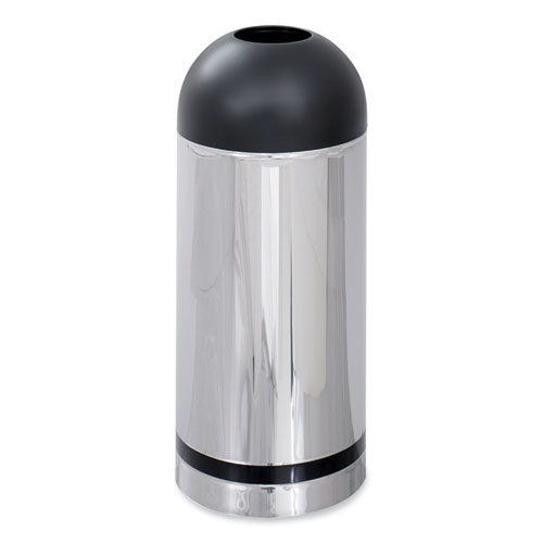 Image of Safco® Waste Receptacle, 15 Gal, Steel, Stainless Steel/Black, Ships In 1-3 Business Days