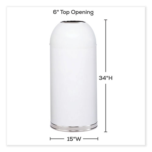 Open Top Dome Receptacle, 15 gal, Steel, White, Ships in 1-3 Business Days