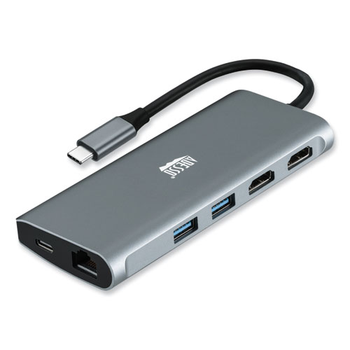 Adesso 9-in-1 USB Type-C Docking Station, 2 HDMI/3 USB C/SD and TF Slot/RJ45, Gray/Black