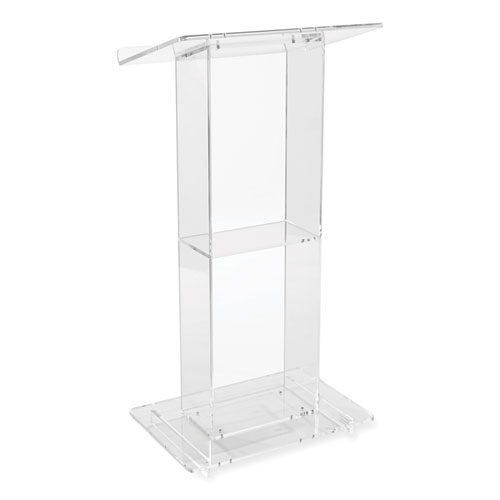 Clear Acrylic Lectern with Shelf, 24 x 15 x 46, Clear, Ships in 1-3 Business Days