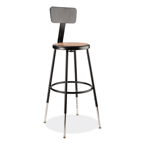 6200 Series 25"-33" Height Adj Heavy Duty Stool With Backrest, Supports 500 lb, Brown Seat, Black Base, Ships in 1-3 Bus Days