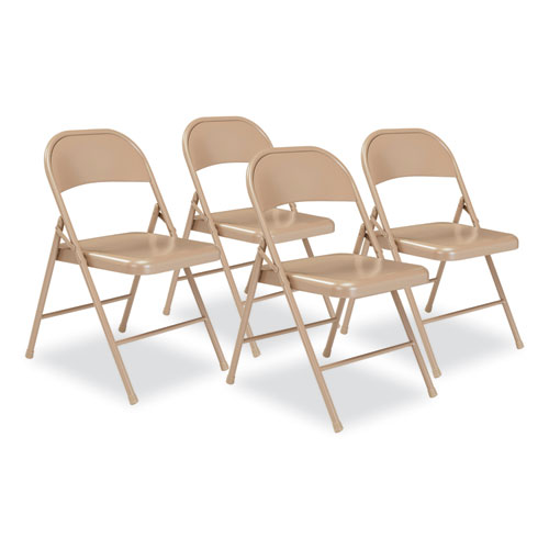 BASICS by NPS® 900 Series All-Steel Folding Chair, Supports 250lb, 17.75" Seat Height, Beige Seat/Back/Base, 4/CT,Ships in 1-3 Business Days