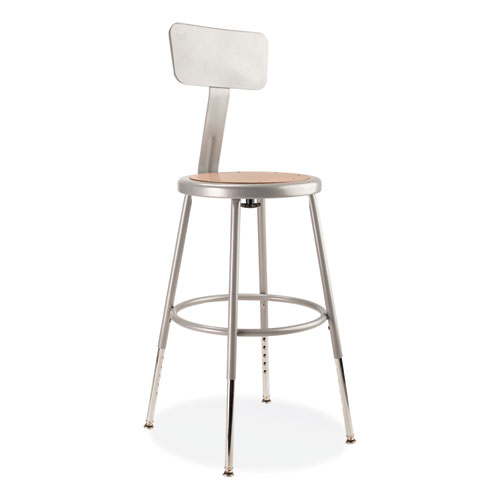 6200 Series 19"-27" Height Adjustable HD Stool w/Backrest, Supports 500 lb, Brown Seat, Gray Back/Base, Ships in 1-3 Bus Days