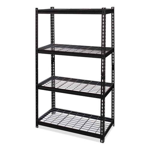 Hirsh Industries® Iron Horse 2300 Wire Deck Shelving, Four-Shelf, 36w x 18d x 60h, Black, Ships in 4-6 Business Days