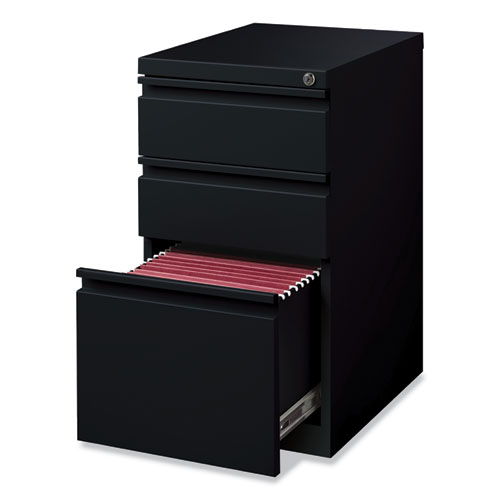 Full-Width Pull 20 Deep Mobile Pedestal File, 3-Drawer: Box/Box/File, Letter, Black, 15 x 19.88 x 27.75