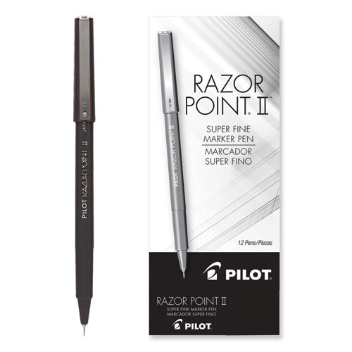 Razor Point Fine Line Porous Point Pen, Stick, Extra-Fine 0.3 mm, Black Ink, Black Barrel, Dozen