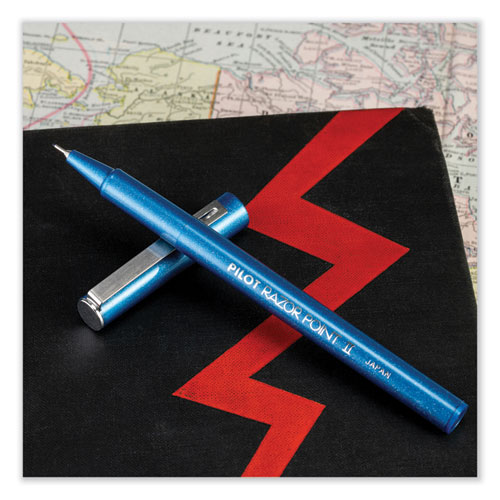Razor Point II Super Fine Line Porous Point Pen, Stick, Ultra-Fine 0.2 mm, Blue Ink, Blue Barrel, Dozen