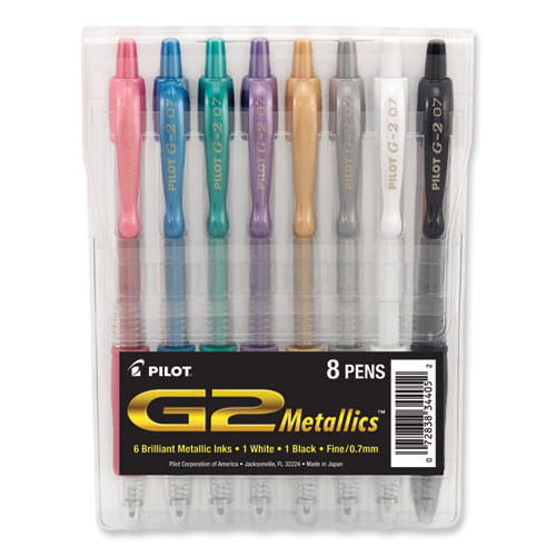 Pilot® G2 Metallics Gel Pen, Retractable, Fine 0.7 Mm, Assorted Ink And Barrel Colors, 8/Pack