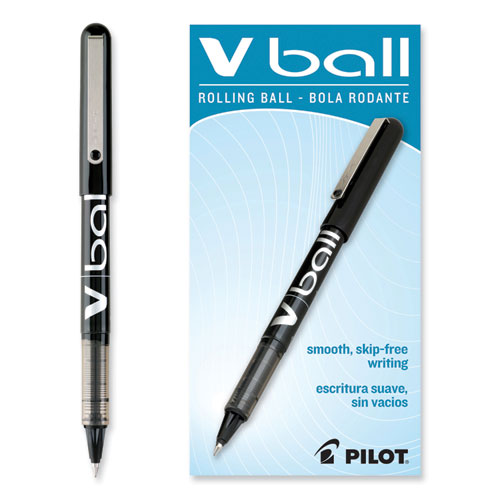 Image of Pilot® Vball Liquid Ink Roller Ball Pen, Stick, Extra-Fine 0.5 Mm, Black Ink, Black Barrel, Dozen