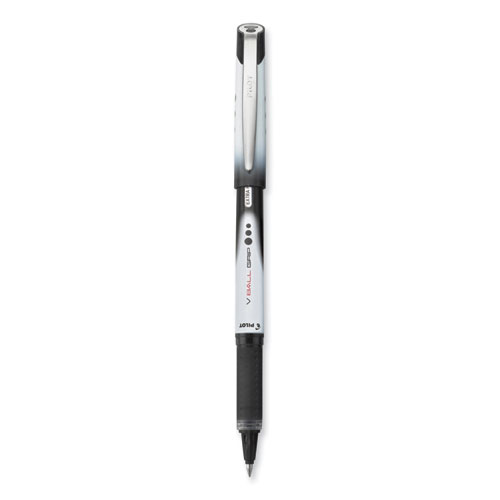 Image of Pilot® Vball Grip Liquid Ink Roller Ball Pen, Stick, Extra-Fine 0.5 Mm, Black Ink, Black/White Barrel, Dozen