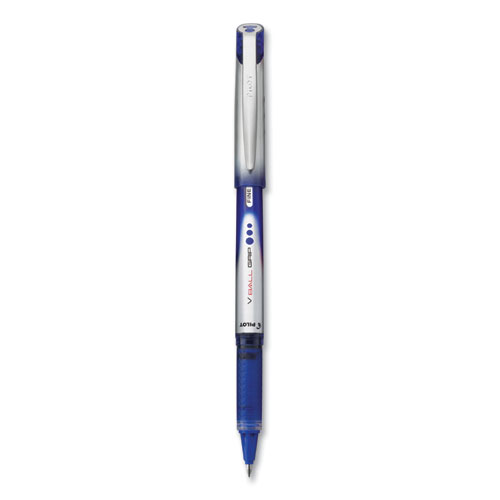 Pilot® VBall Grip Liquid Ink Roller Ball Pen, Stick, Fine 0.7 mm, Blue Ink,  Blue/Silver Barrel, Dozen