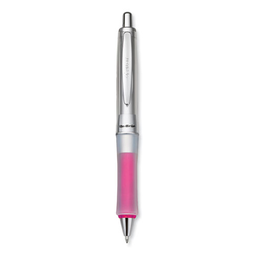 Pilot® Dr. Grip Center Of Gravity Ballpoint Pen, Retractable, Medium 1 Mm, Black Ink, Silver/Pink Grip Barrel