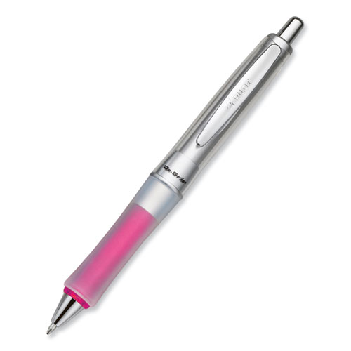 Image of Pilot® Dr. Grip Center Of Gravity Ballpoint Pen, Retractable, Medium 1 Mm, Black Ink, Silver/Pink Grip Barrel