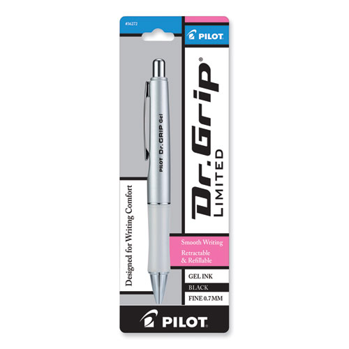 Dr. Grip Limited Gel Pen, Retractable, Fine 0.7 mm, Black Ink, Platinum Barrel