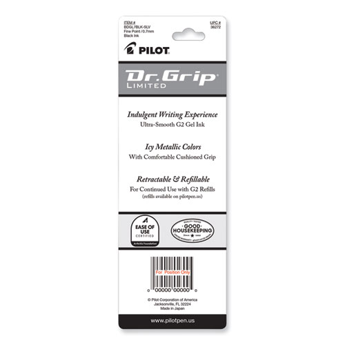 Image of Pilot® Dr. Grip Limited Gel Pen, Retractable, Fine 0.7 Mm, Black Ink, Platinum Barrel