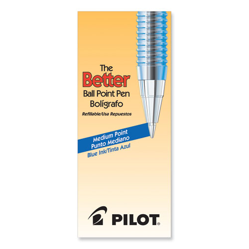 Image of Pilot® Better Ballpoint Pen, Stick, Medium 1 Mm, Blue Ink, Translucent Blue Barrel, Dozen