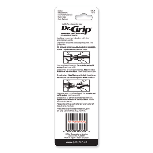 Image of Pilot® Refill For Dr. Grip, Easytouch, The Better, B2P And Rex Grip Begreen Ballpoint Pens, Fine Conical Tip, Black Ink, 2/Pack